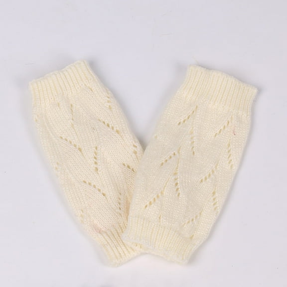 OUNONA Women's Winter Warm Knitted Crochet Gloves Long Fingerless Arm Warmers Gloves Mittens with Thumb Hole (White)
