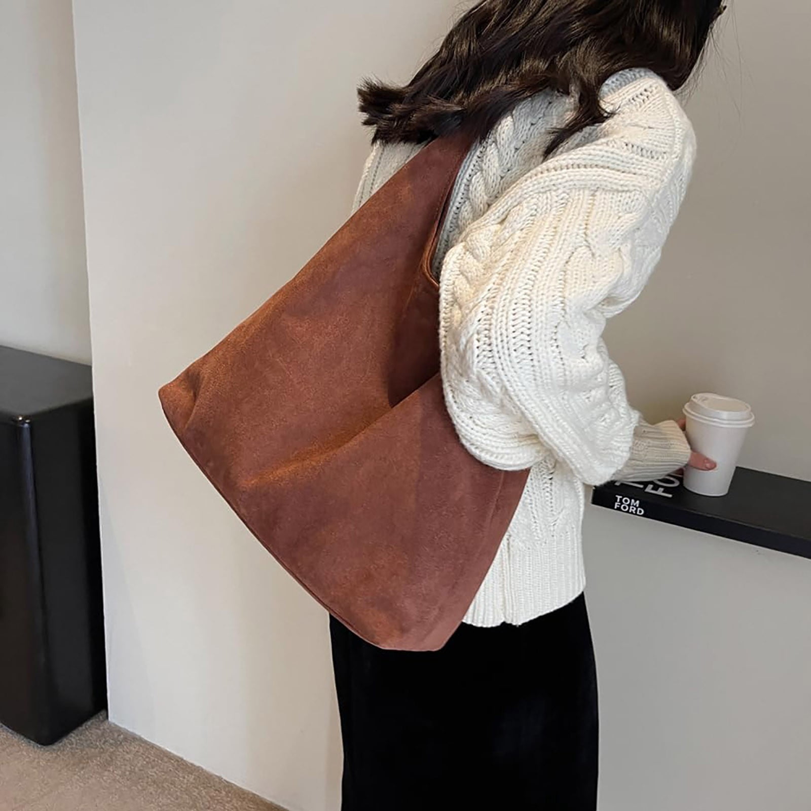 Modstep Suede Bag for Women Slouchy Underarm Shoulder Tote Purses 2025 Winter and Fall Ladies Work College Handbags Brown