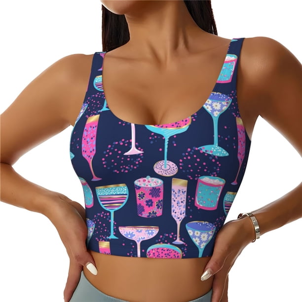 Balery Wine Glasses And Cocktails Sujetadores deportivos con espalda cruzada para mujer, acolchados, sin costuras, de alto impacto, ideales para yoga, gimnasio, entrenamiento y fitness.-Medium