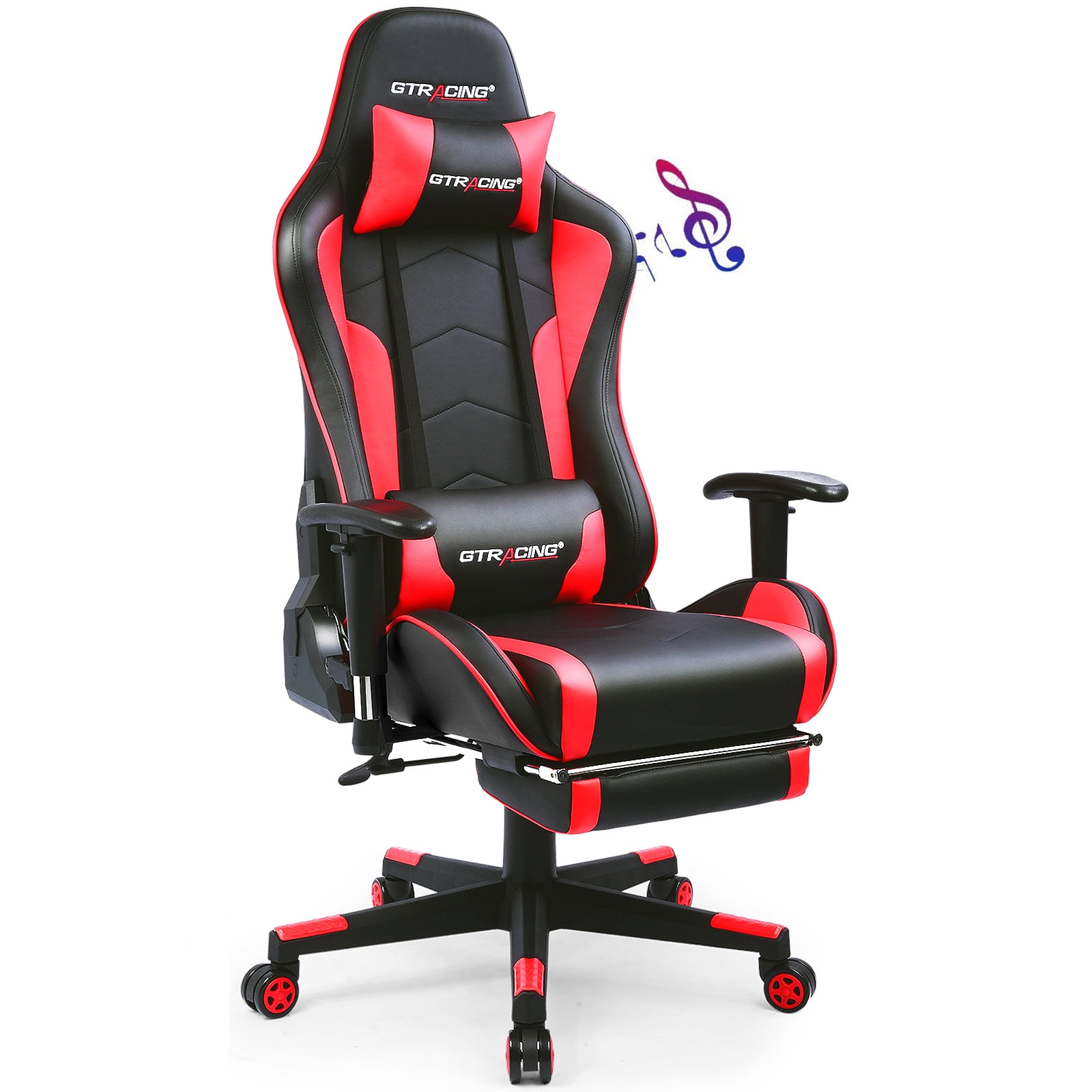 LUCKLIFE Gaming Chair with Bluetooth Speakers and Footrest High Back PU Leather Office Chair, Red