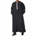 thumbnail image 5 of Muslim Thobe for Men Frog Buckle Mens Caftans Big and Tall Mens Soft Arab Thobe with Pocket and Embroidery Size 3XL Black, 5 of 9