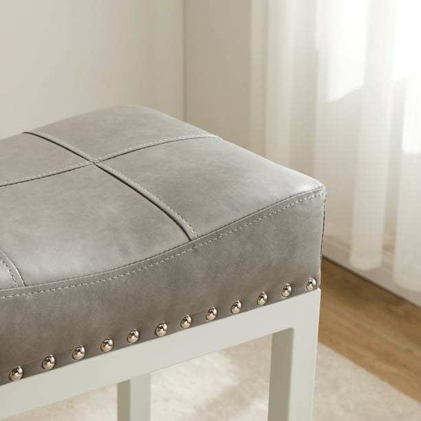 edx Bar Stools Set of 2, Modern Counter Height, 24 Inch Kitchen Barstools with Metal Base, PU Leather Saddle Seats for Kitchen Island, Gray edx Bar Stools Set of 2, Modern Counter Height, 24 Inch Kitchen Barstools with Metal Base, PU Leather Saddle Seats for Kitchen Island, Gray - Image 2