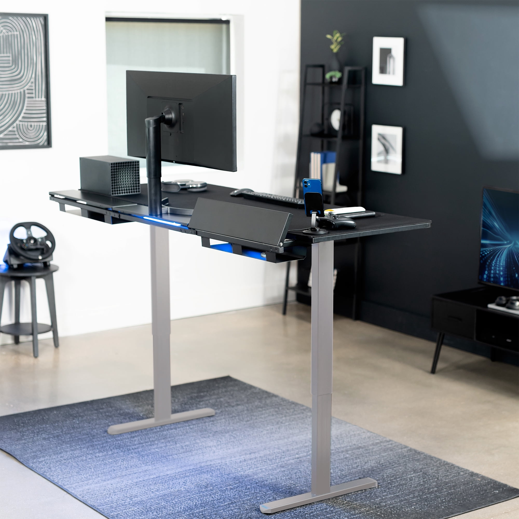VIVO Electric 71" x 30" Desk, Full Pad, Black Hidden Cable Tabletop, Gray Frame