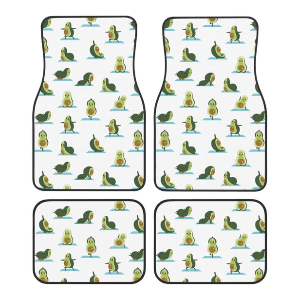 Fotbe Cute Avocado Yoga Juego de 4 Tapetes para Auto con Estampado – Alfombrillas de Goma Reforzada, Diseño Antideslizante, Protección para Todo el Año – Vehículos, Autos, Camionetas y SUVs