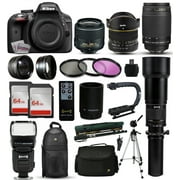 Nikon D3300 DSLR Digital Camera + 18-55mm VR II + 6.5mm Fisheye + 55-300mm VR + 650-2600mm Lens + Filters + 128GB Memory + Action Stabilizer + i-TTL Autofocus Flash + Backpack + Case + 70" Tripod