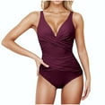 thumbnail image 2 of BSDJILFG Women's One-Piece Swimsuit High Waisted Bodycon Swimwear Solid Color Deep V-Neck Bathing Suit, 2 of 6