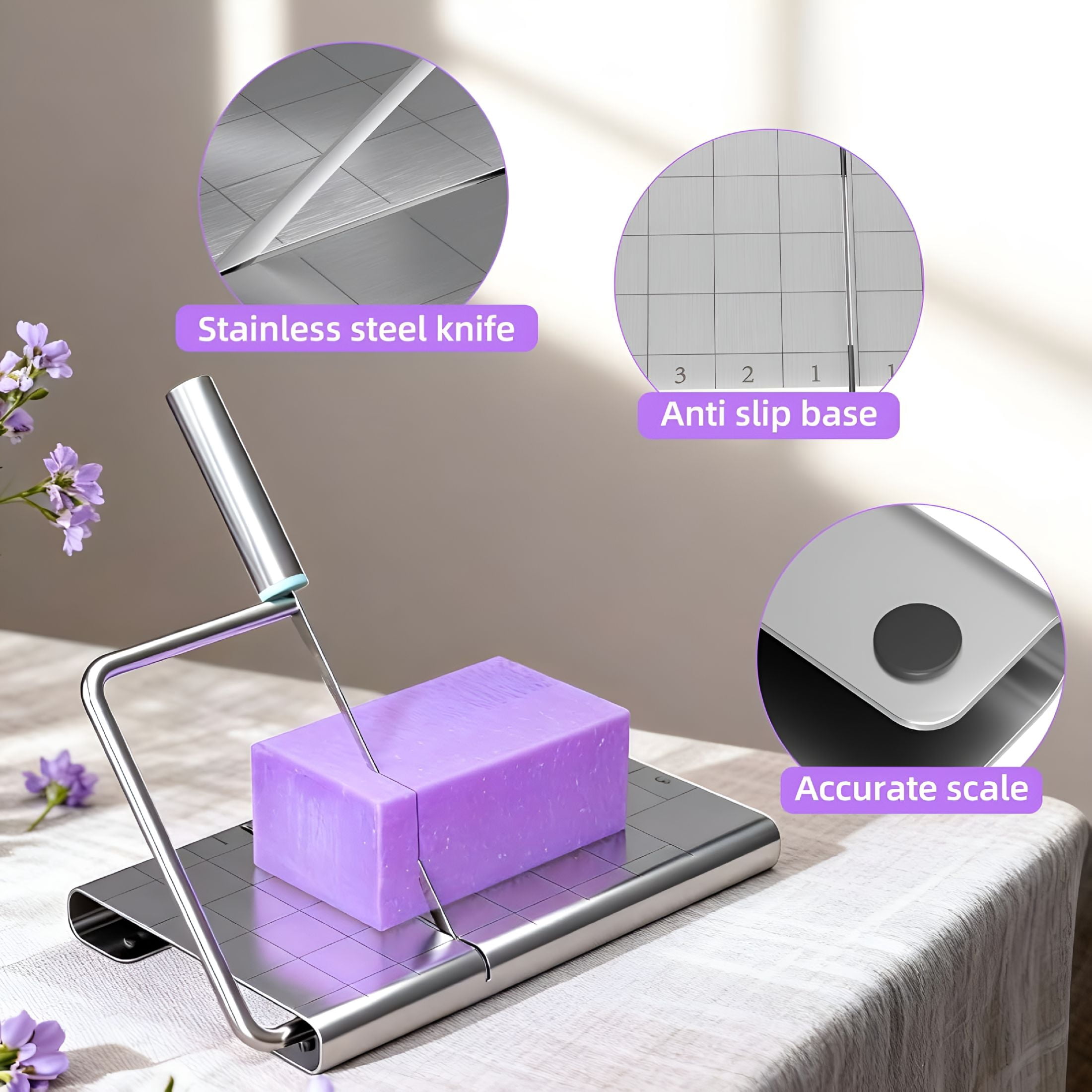 EXLEAF 2026 New Soap Cutter Kit for Soap Making-Equipped with 10Pcs Mesh Soap Bags Set,Stainless Steel Soap Slicer Machine with Scale Soap Cutting Tool Professional for Handmade Soap,Bar Soap Pouch