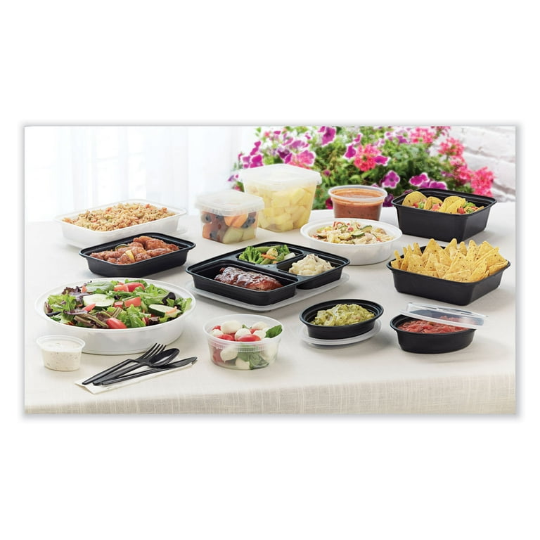 Newspring VERSAtainer Microwavable Containers, Oval, 8 oz, 5.7 x 4 x 1.45, Black/Clear, Plastic, 150/Carton Newspring VERSAtainer Microwavable Containers, Oval, 8 oz, 5.7 x 4 x 1.45, Black/Clear, Plastic, 150/Carton