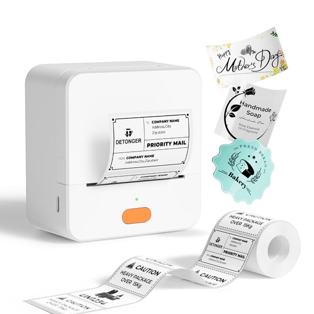 LEEYNEER Label Maker Machine with Tape P1 2 Inch Thermal Printer Portable Bluetooth Shipping Label Printer Sticker Maker Labeling Machine Home Office School Business Use Rechargeable Whit