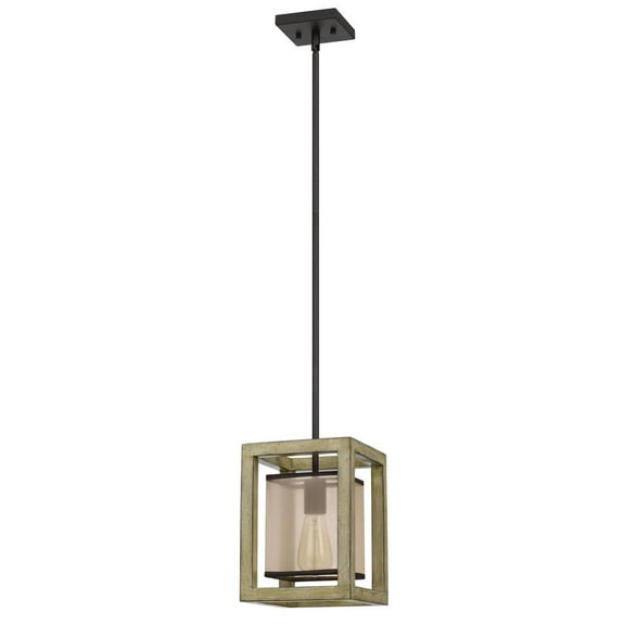 Cal Lighting Palencia 1-Light Wood & Metal Pendant Fixture in Distressed Oak