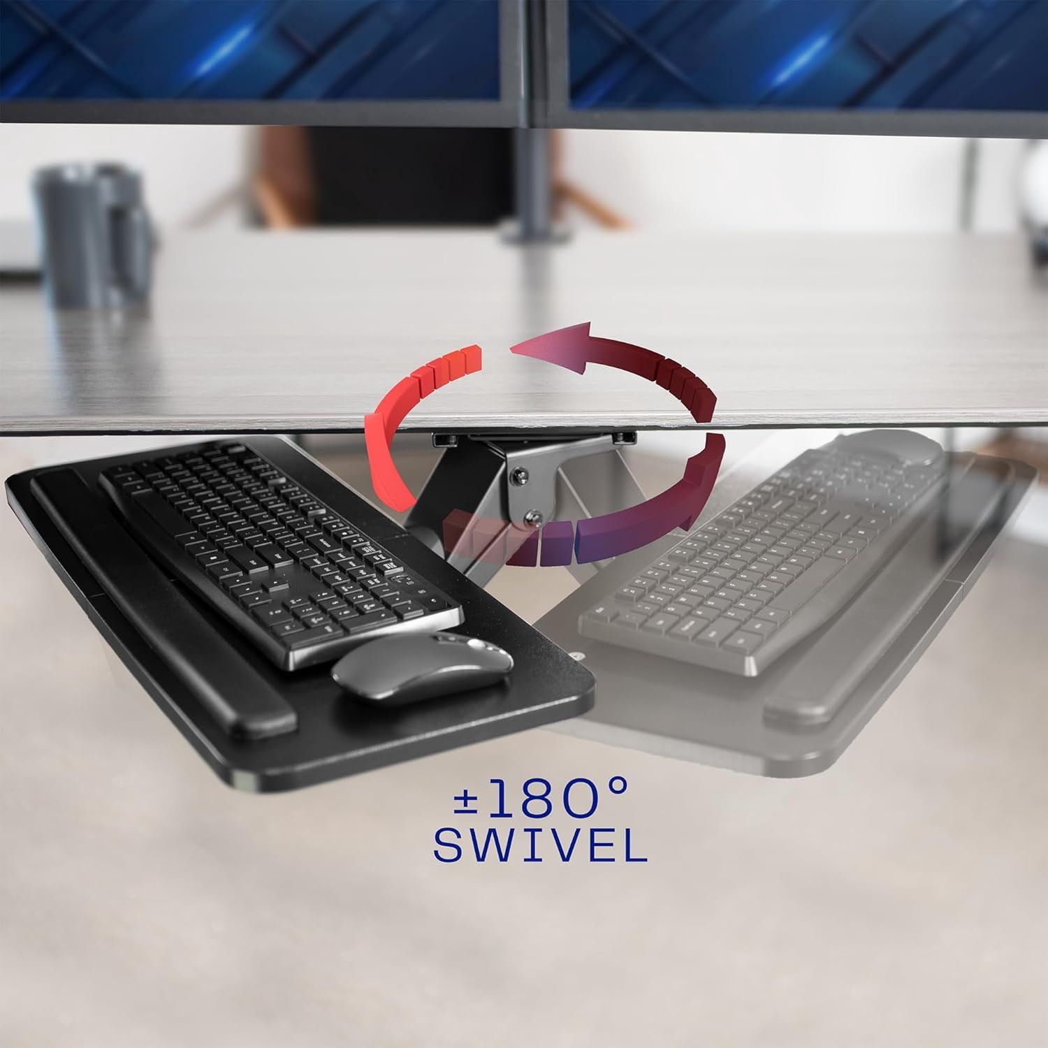 Adjustable Under Desk Keyboard and Mouse Tray - Ergonomic Slide-Out Drawer with 5-Inch Height Adjustment for Office Workstations - Black
