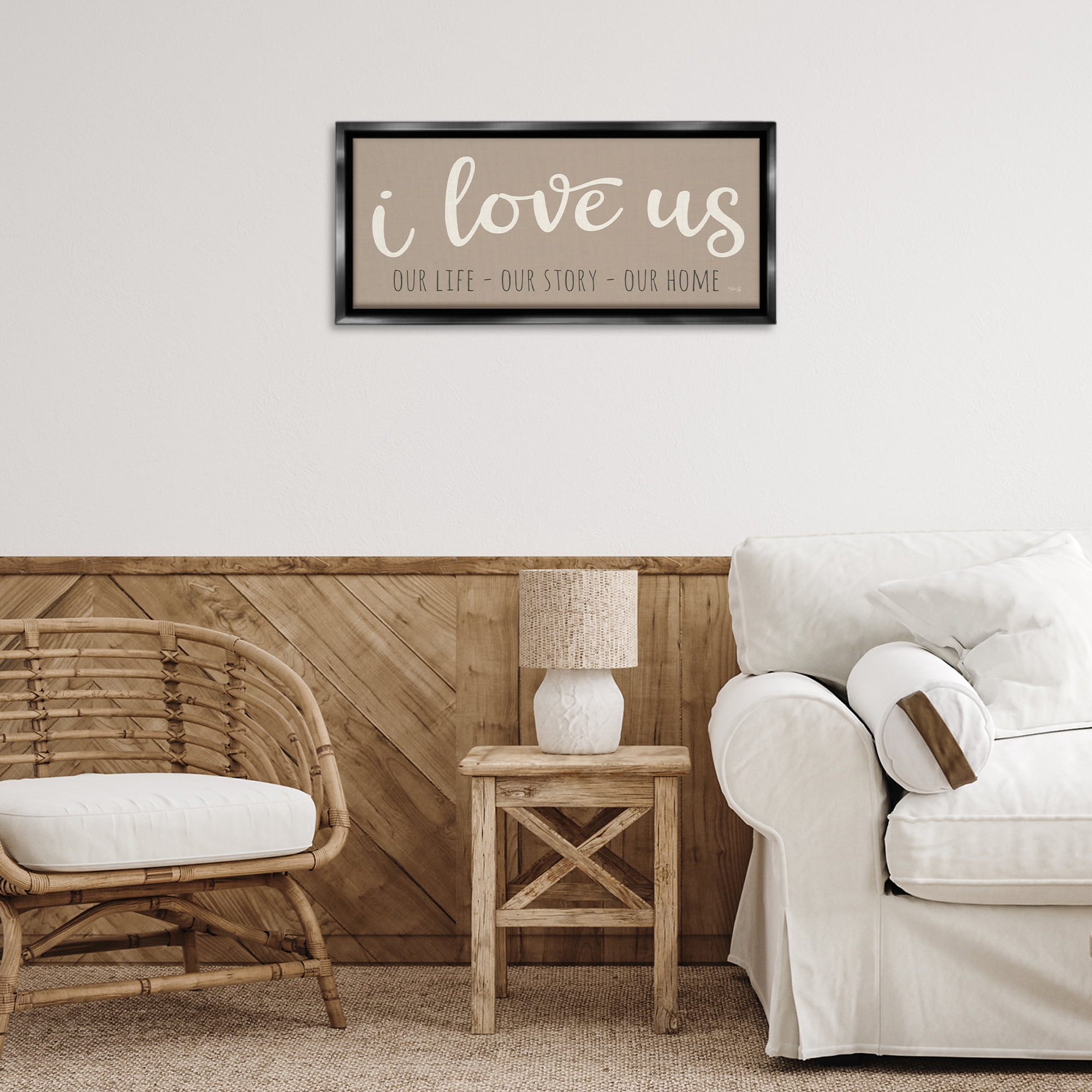 Stupell Industries I Love Us Romantic Typography Painting Black Floater Framed Art Print Wall Art, 25 x 11