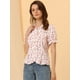 thumbnail image 2 of Camisa de verano con estampado floral para mujer, cuello en V, botones, volantes, ribete, manga corta, blusa Beige XL, 2 of 5