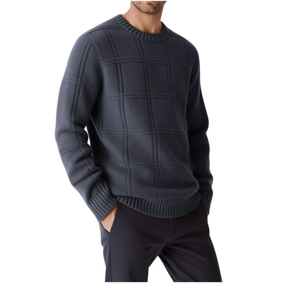 GuangCheng Mens Fuzzy Fleece Sweaters, Plaid Stripes Cable Kintted Pullover Crew Neck Long Sleeve Warm Sweatshirts