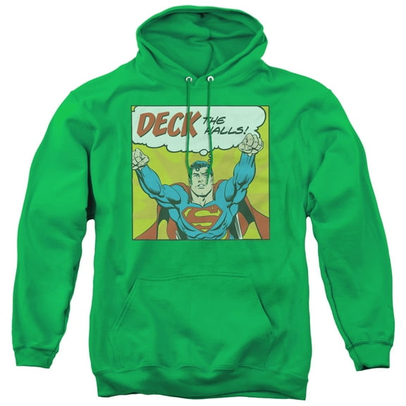 DC Comics Deck The Halls Adult Pullover Hoodie Sweatshirt Kelly Green