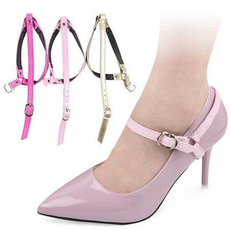 

harmtty 1Pair Lady Triangle Bundle Shoelace Anti-slip Faux Leather High Heels Shoe Strap Black-3