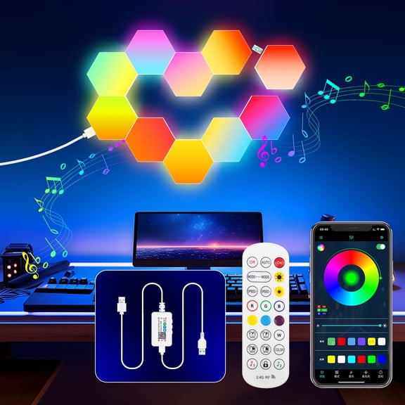 DAYBETTER Hexagon Wall Lights 10Pack, RGB Music Sync Lights with APP/Remote Control, DIY LED Gaming Lights for Bedroom,Living Room,Game Room Decor