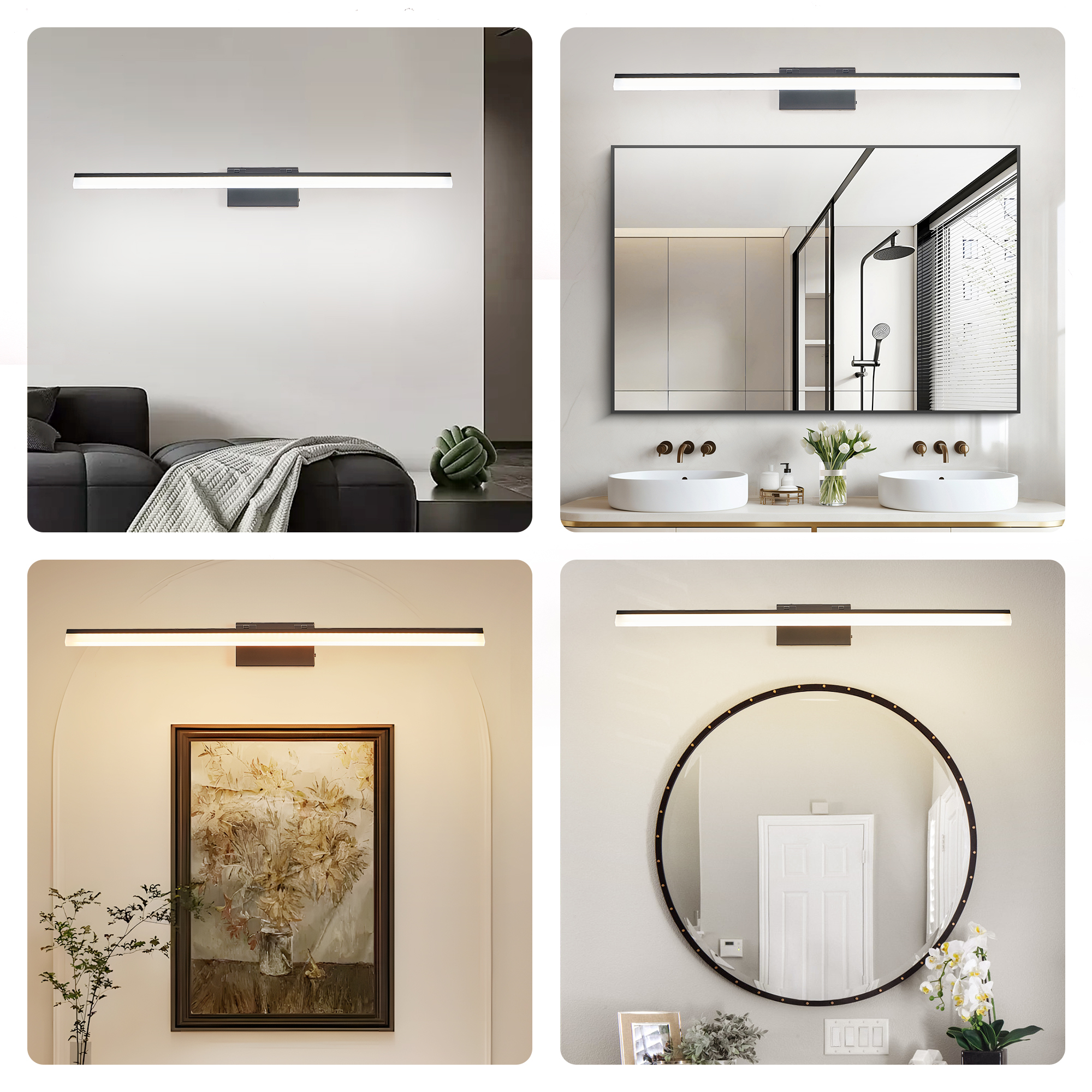 Leumius 39" Modern LED Bathroom Vanity Light, Sleek Black Metal Wall Light for Mirror, Dressing Room or Sink Area