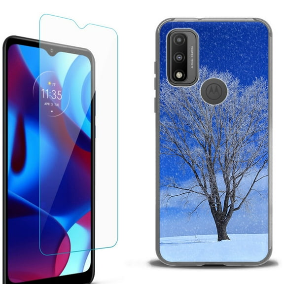 Slim-Fit Protective Phone Case (Black) compatible with Motorola Moto G Pure 5G, with Tempered Glass Screen Protector, by OneToughShield ® - Snowing Tree