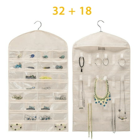 Closet Hanging Jewelry Organizer Necklace Storage Holder Travel Display Case Bag Double Sided 32 Pockets And 18 Tape Hook Closet Hanging Jewelry Organizer Necklace Storage Holder Travel Display Case Bag Double Sided 32 Pockets And 18 Tape Hook
