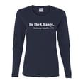 thumbnail image 2 of Inspirational Quote Be the Change by Mahatma Gandhi 1913 Womens Graphic Long Sleeve T-Shirt, Navy, Small, 2 of 3