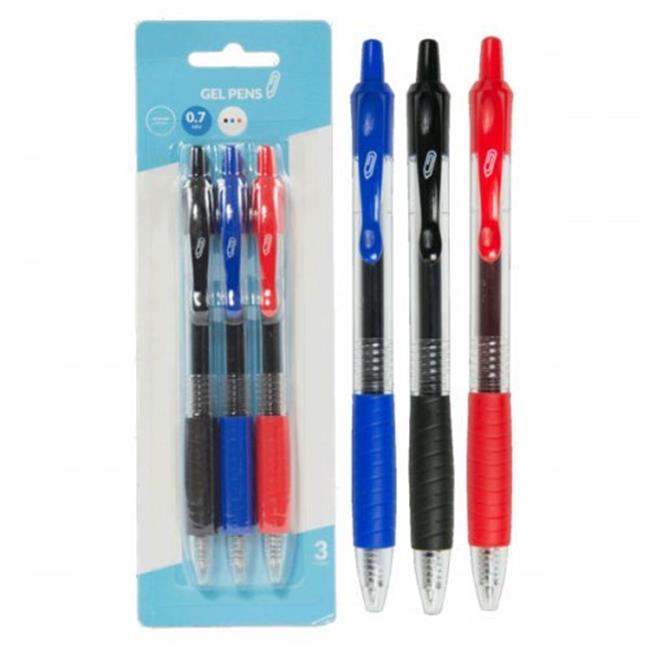 Bulk Buys KL23054 0.7 mm Retractable Gel Pens, MultiColor Pack of 3