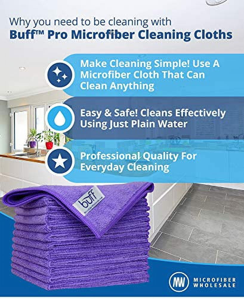 12 inch x 12 inch Buff Pro Multi-Surface Microfiber Cleaning Cloths | Gray - 12 Pack | Premium Microfiber Towels for Cleaning Glass, Kitchens