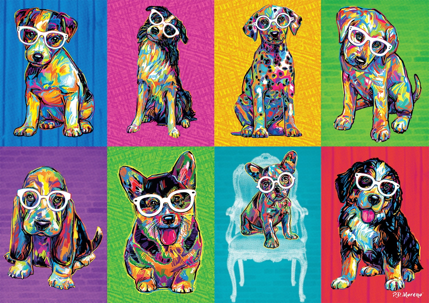 Buffalo Games Bonjour Colorblock Dogs 500-Piece Interlocking Jigsaw Puzzle for Adults Ages 14+