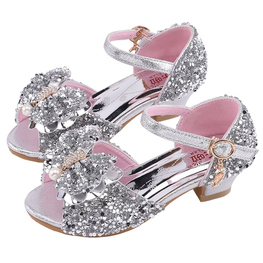 Toddler Kids Girls Sequin Bling-Bling Princess Leather Bow Dance Single Shoes 