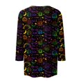 thumbnail image 4 of WTOBBY Women's Halloween Printed V-Neck Button Detail Tee with 3/4 Sleeve, Casual Weekend Fashion Top for Fall Season, Comfortable Daily Wear Apparel,Black L, 4 of 6