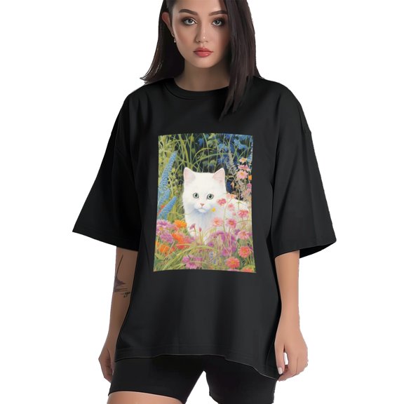 Plus Size Shirt for Women Black Tops for Women Short Sleeves Shirt for Women Cat T Shirt Crewneck Shirt for Women XS