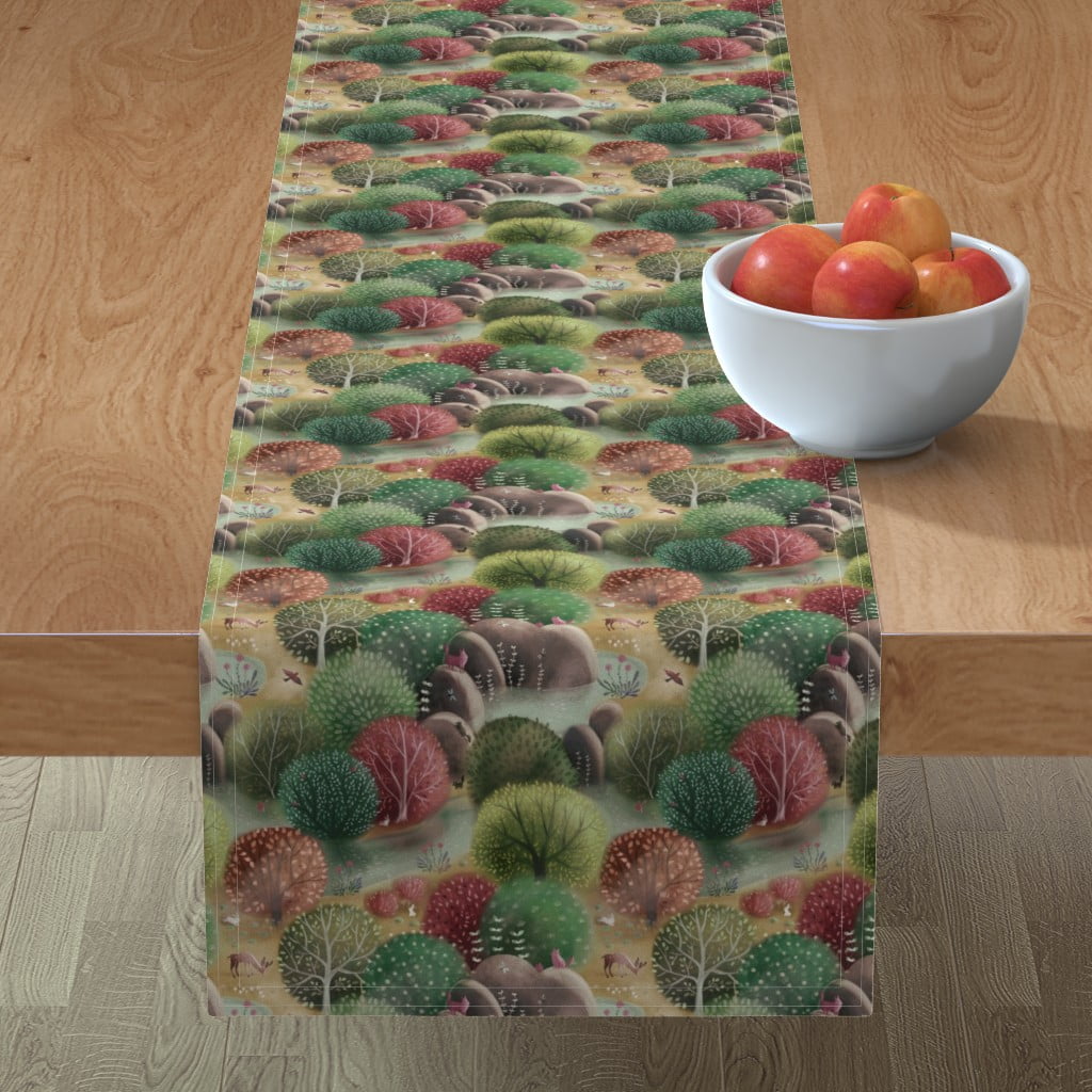 Table Runner Whimsical Forest Nature Woodland Autumn Landscape Cotton