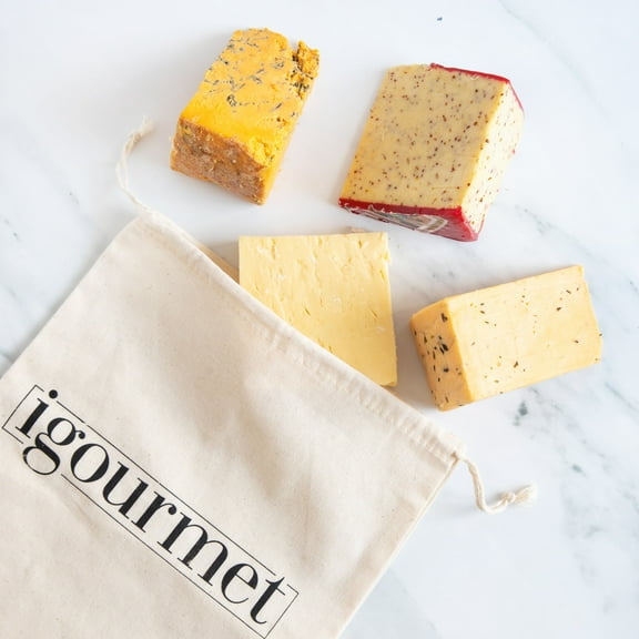 igourmet Premium Pub Cheese Assortment - 4 Unique Cheeses - Cheddar with Caramelized Onion, Shropshire Blue, Irish Green Wax Cheddar, Red Dragon | Perfect for Beer Lovers