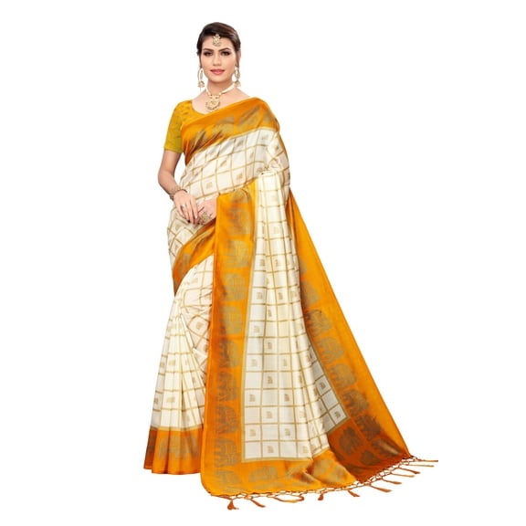 Multi color Mysore Silk saree/sari with running blouse For Women/Girls