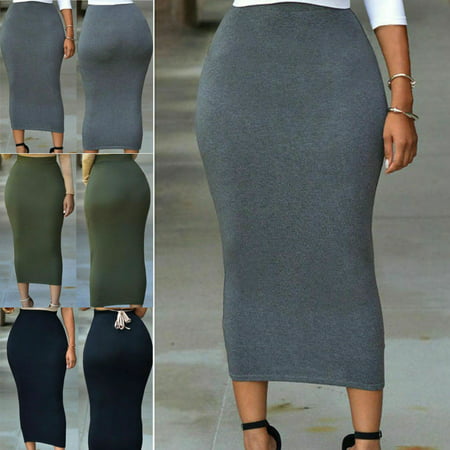 Women High Waist Slim Thick Skirt Body con Stretch Long Maxi Pencil Skirt