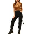thumbnail image 2 of INSPIRE CHIC Women's Party Velvet Top Crew Neck Short Sleeve Casual T-Shirt XS Brown, 2 of 8