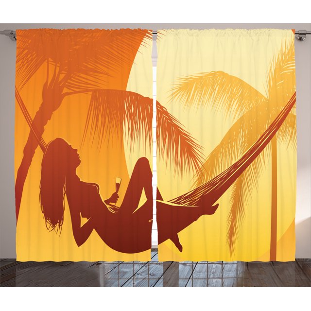 Holiday Decorations Curtains 2 Panels Set Silhouette Of Sexy Woman