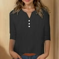 thumbnail image 4 of LJEFF Girl 3/4 Sleeve T-Shirt, Solid Color V-Neck Cotton-Linen Spring Casual Tops for Girls Black Size 3, 4 of 5