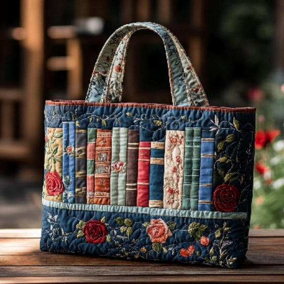 Book & Rose Printed Quilted Tote Bag, Fashionable Large Capacity Handbag for Women, Stylish Shopping & Gym Carryall for Daily Use