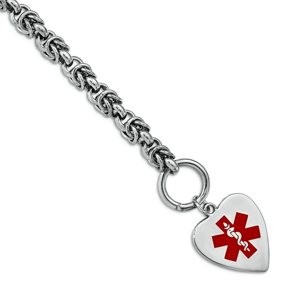 925 Sterling Silver Polished Engraveable Enamel Love Heart Medical ID Bracelet 7.75 Inch Toggle 18mm Wide Identification