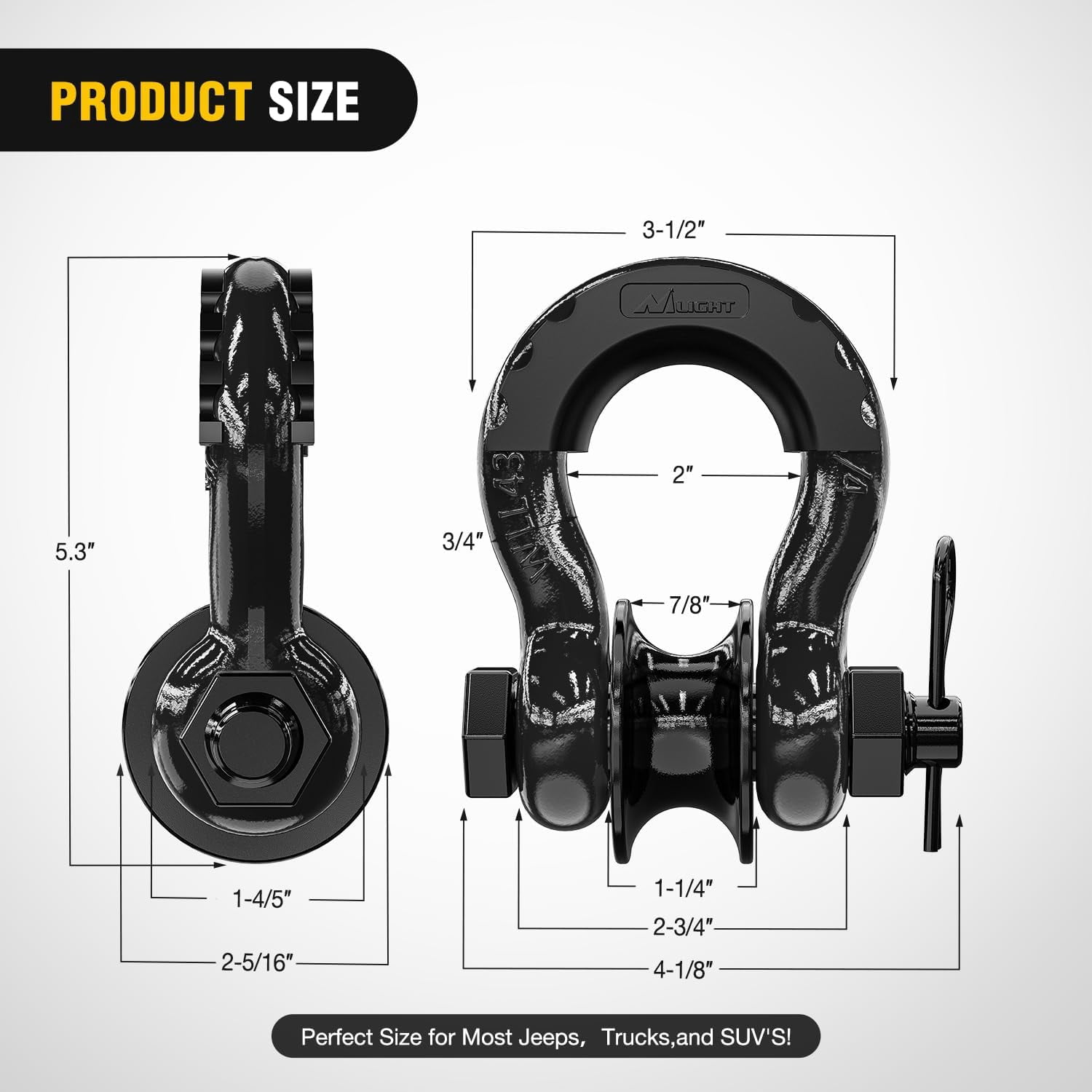 Nilight 3/4" D Ring Shackle with Towing Pulley 2 Pack 4.75 Ton (9500 Lbs) 7/8" Pin Heavy Duty off Road Recovery Shackle with Isolators Washer Kit for Jeep Truck Tractor Vehicle ATV UTV, Black