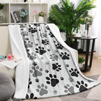 Grey Dog Paw Footprint Blanket,Comfortable Soft Flannel Throw Blanket,All Season,Warm Lightweight Blankets for Sofa Bed Couch Living Room Chair,40"x50"(100x130cm)