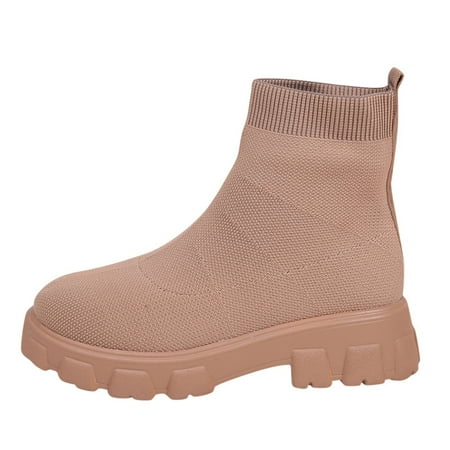OJSFQUFP Women Ankle Boots Fashion Autumn and Winter Women Ankle Boots Thick Soles Round Toe Non Slip Solid Color Shoes Womens Dress Boots Beige 43