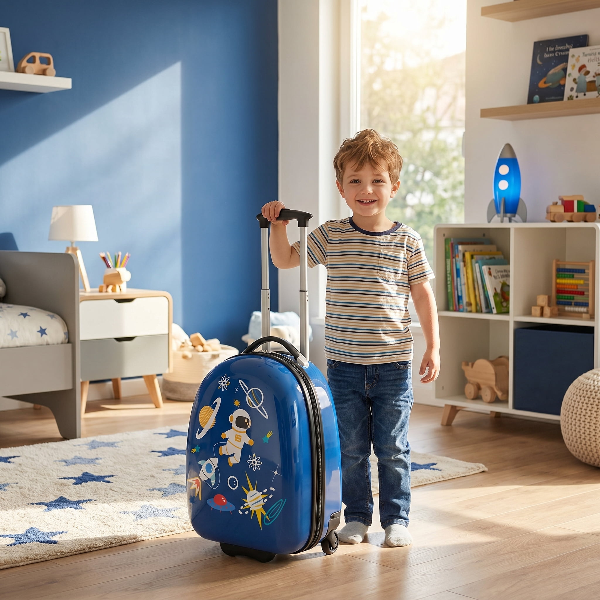 Resenkos Luggage Expandable Suitcase,16 Inch Kids Carry-On Luggage Hard Shell Suitcase with Wheels-Blue