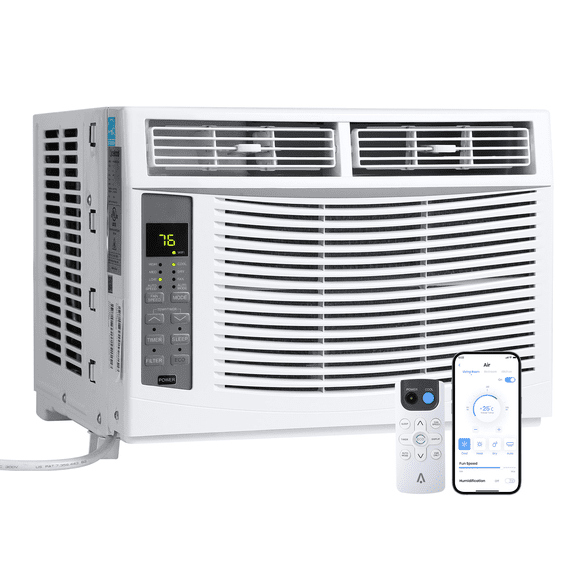 6000-BTU Window Air Conditioner, Up to 250 Sqf, with WiFi, Window AC Units with Cool and Fan Functions, with Remote & App Control & Timer Function, Perfect for Small Rooms, Living Room, Office