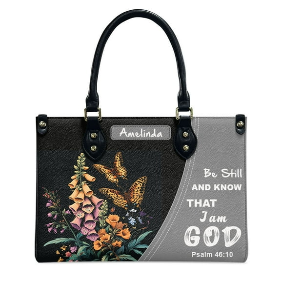Personalized Leather Handbags For Women - Personalized Leather Purse with Name - Tote Bags for Mom Grandma - Custom Gifts Ideas for Her, Foxglove Flowers and Butterflies Handbags eXqXNA