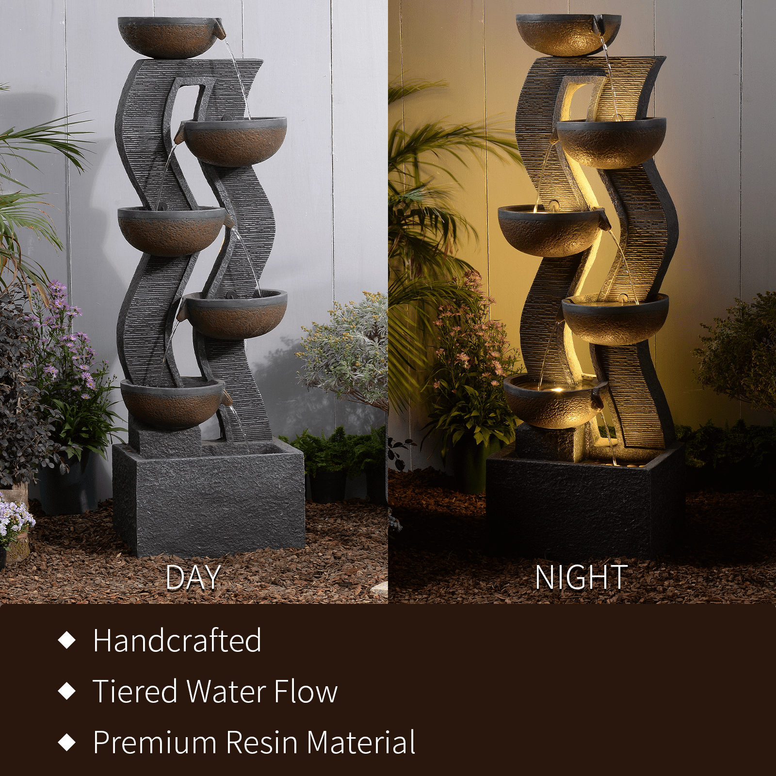6-Tiered Garden Water Fountains Large Outdoor Fountains and Waterfalls with Light for Patio Yard Porch Pool Decor