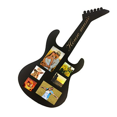 Musical guitar shapes picture frame, holds 6 photos 3X3 & 4X6. house music in script on handle 28.5 inches (Best Shape Of Breast Photos)