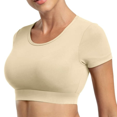 

ASEIDFNSA Female Shirt Thin Cotton Shirts for Women Womens Open Back Tee Tops With Removable Pads Workout Backless T Shirt Bra Top