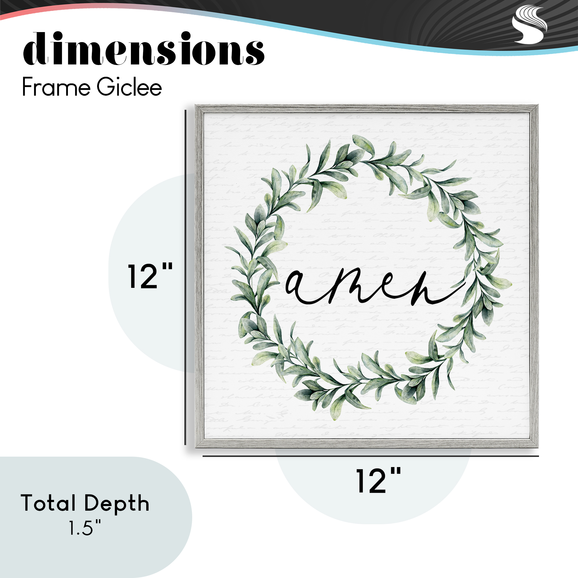 Amen Botanical Wreath & Script Gray Framed Giclee Art, design by Lettered and Lined